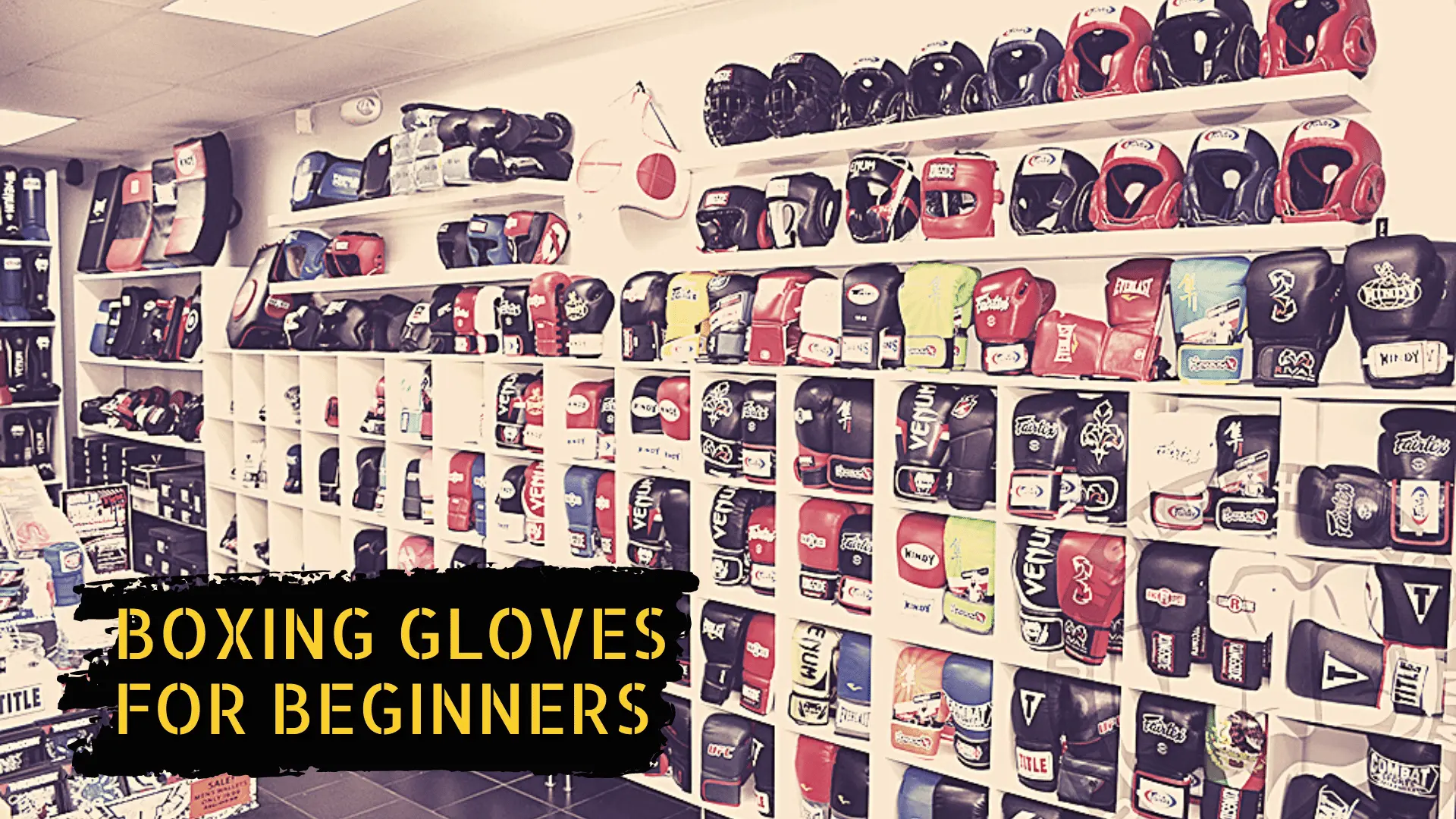 A shelf showing lots of boxing gloves