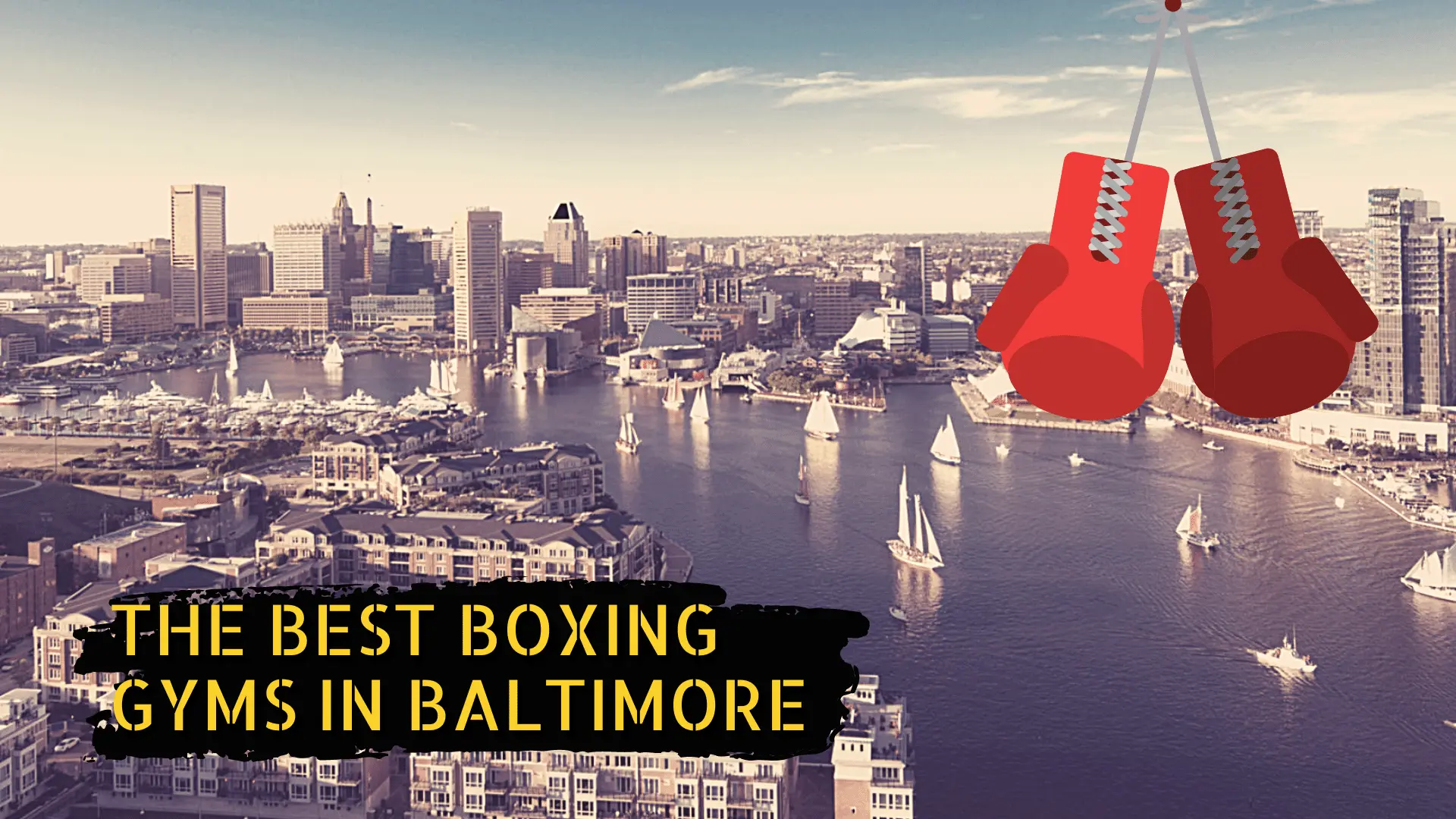 A picture of Baltimore skyline and boxing gloves
