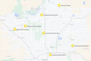 Map of the best boxing gyms in Fresno