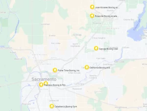 Map of boxing gyms in Sacramento