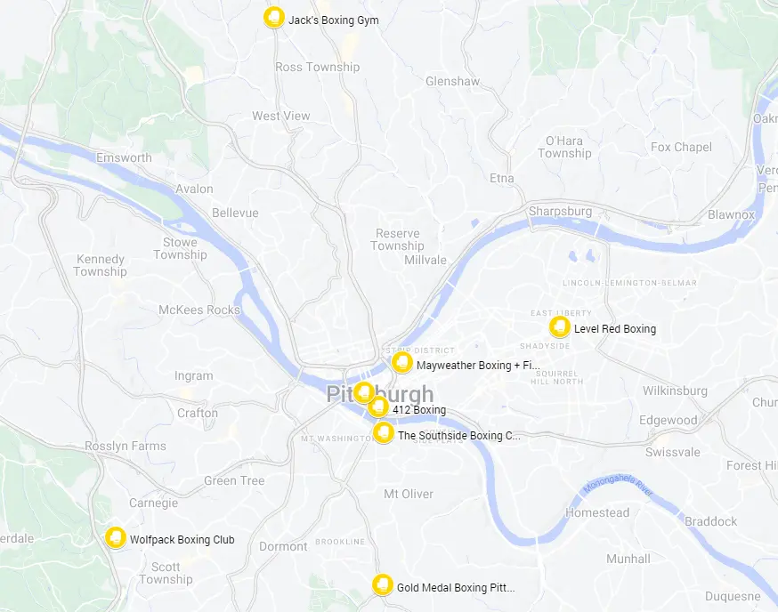 map of boxing gyms in pittsburgh
