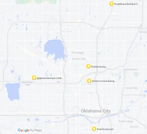 A map of the best boxing gyms in Oklahoma City