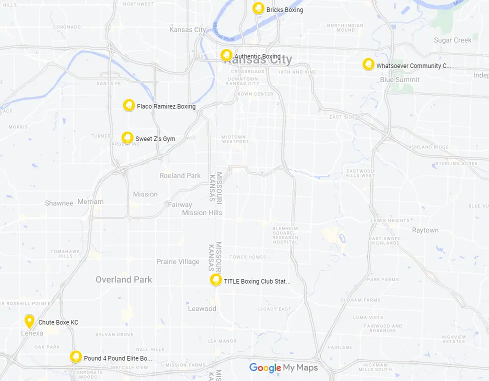 A map of the best boxing gyms in Kansas City