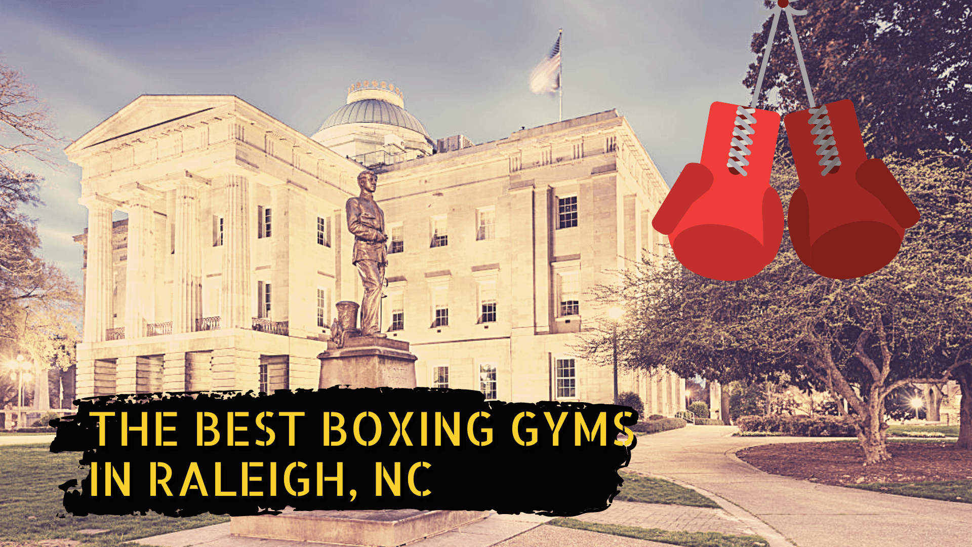 A picture of a landmark in Raleigh with the title "The Best Boxing Gyms in Raleigh, NC"
