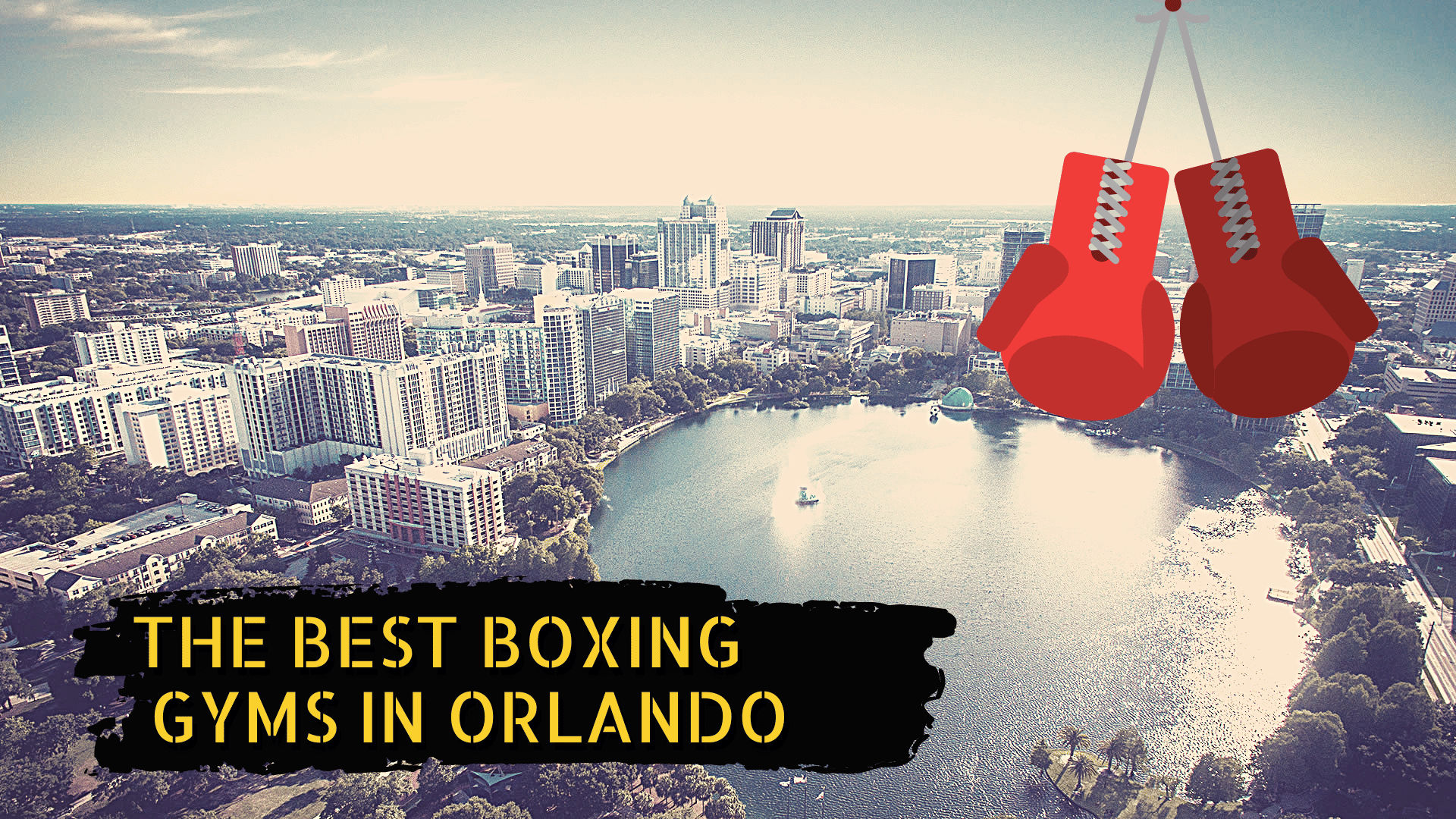 A skyline or Orlando and some boxing gloves with the title "the best boxing gyms in orlando"