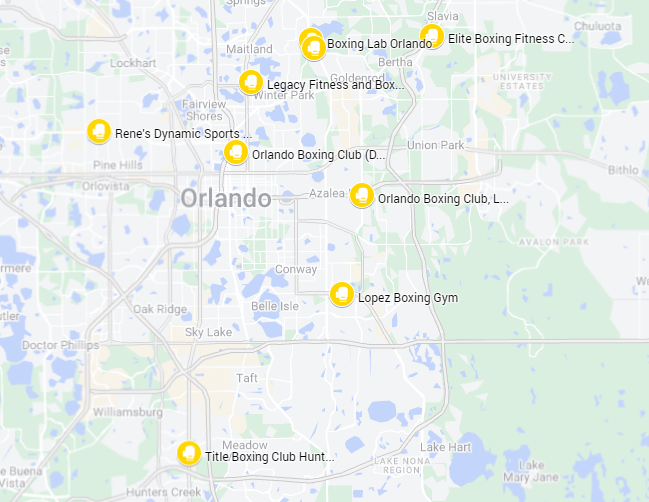 A map of the best boxing gyms in Orlando