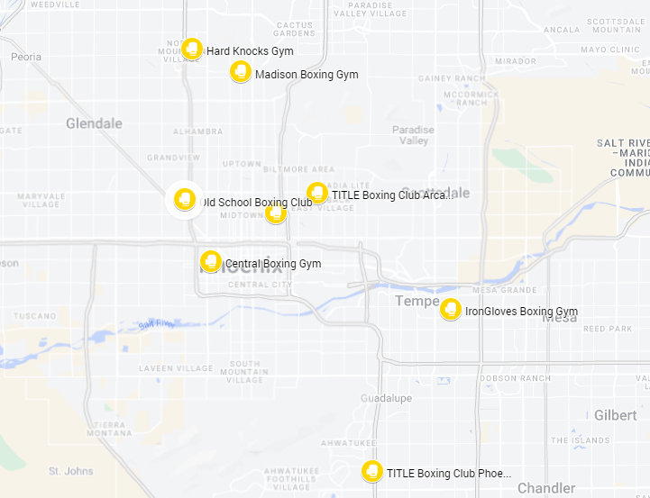  A map of the best boxing gyms in Phoenix