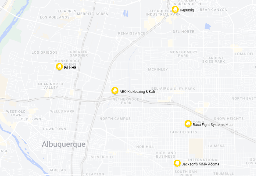 A map of the best boxing gyms in albuquerque
