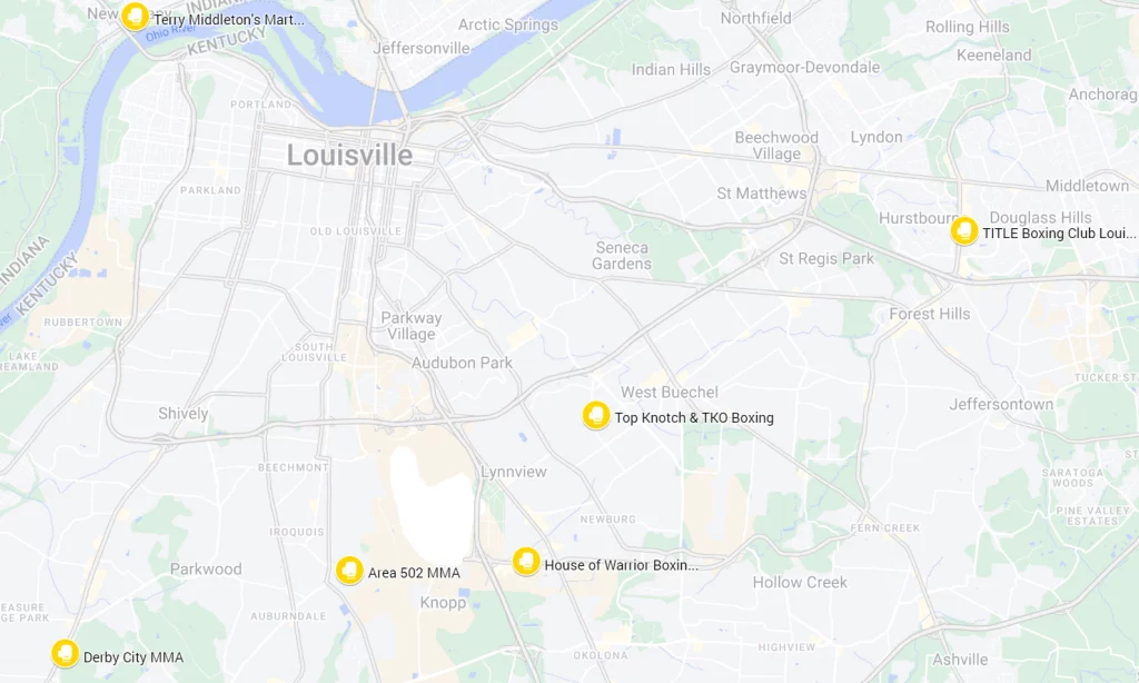A map of the best boxing gyms in Louisville