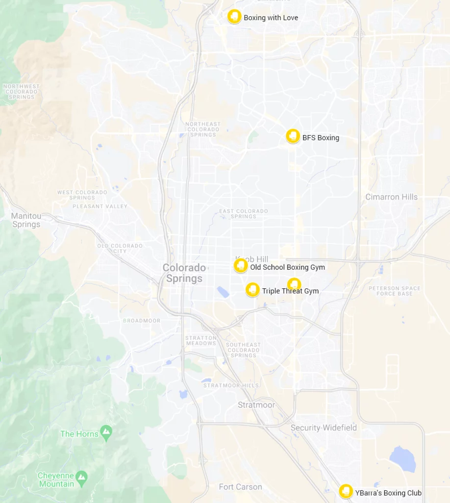 A map of the best boxing gyms in Colorado Springs