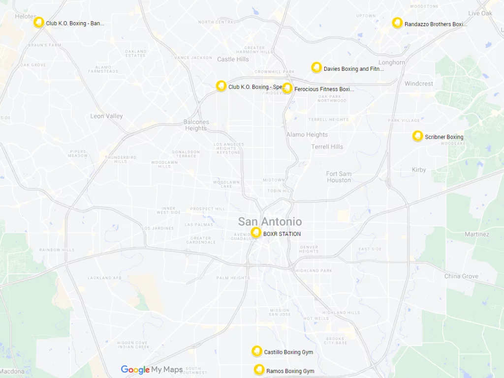 A map of san antonio boxing gyms