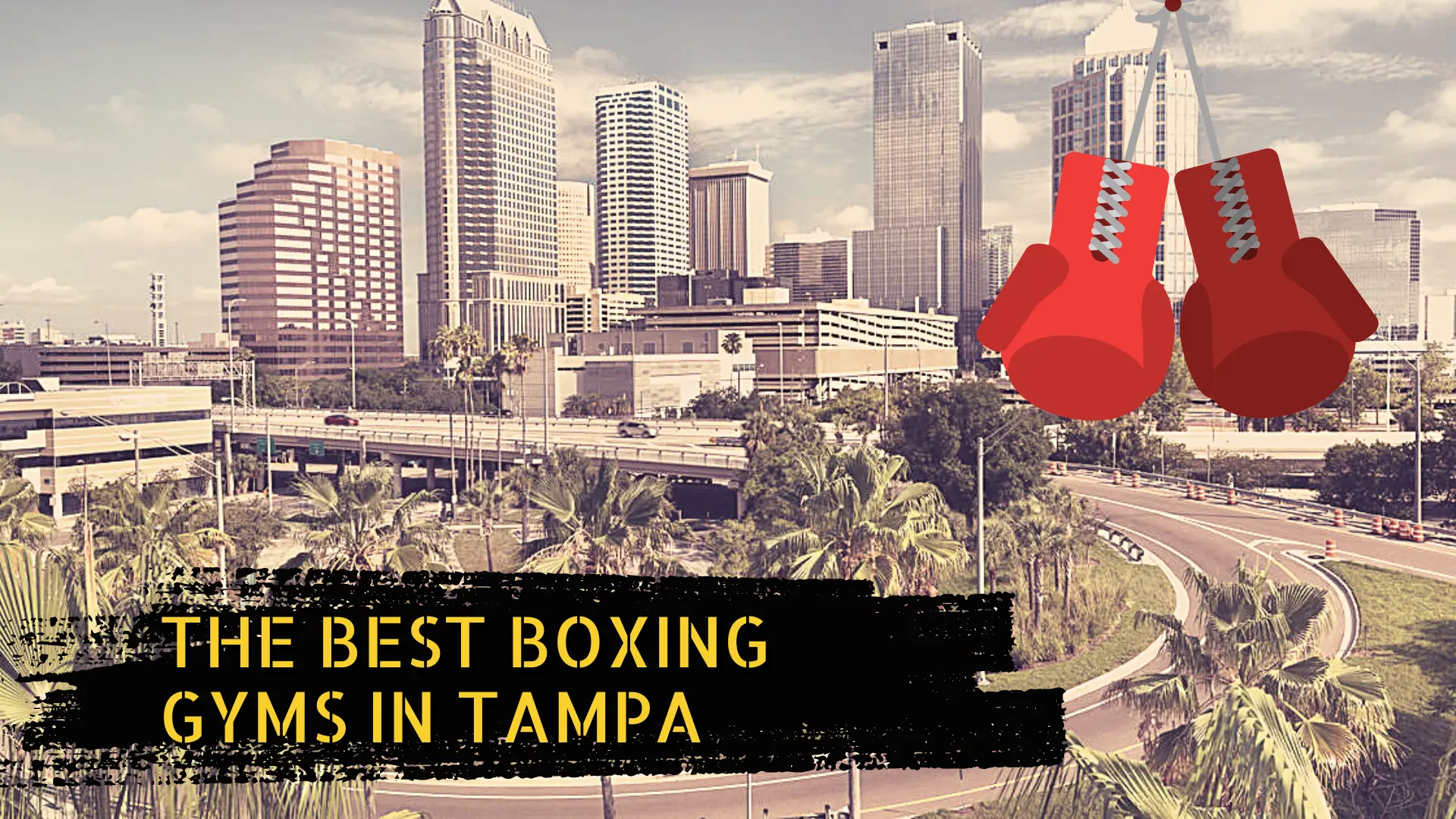 A skyline of Tampa and some boxing gloves with the title "Best boxing gyms in Tampa"