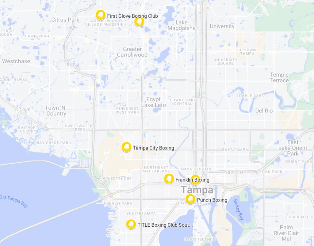 A map of tampa boxing gyms
